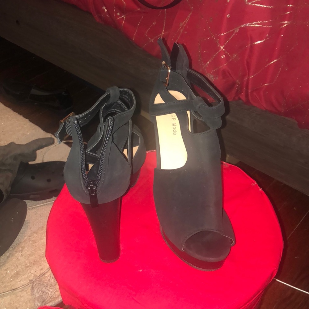 Black suede like high heel sandals